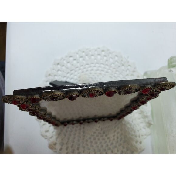 Vintage 5.5"x3.5" Pewter and Red Stones Picture Frame Glamorous and Glitzy - Picture 12 of 14